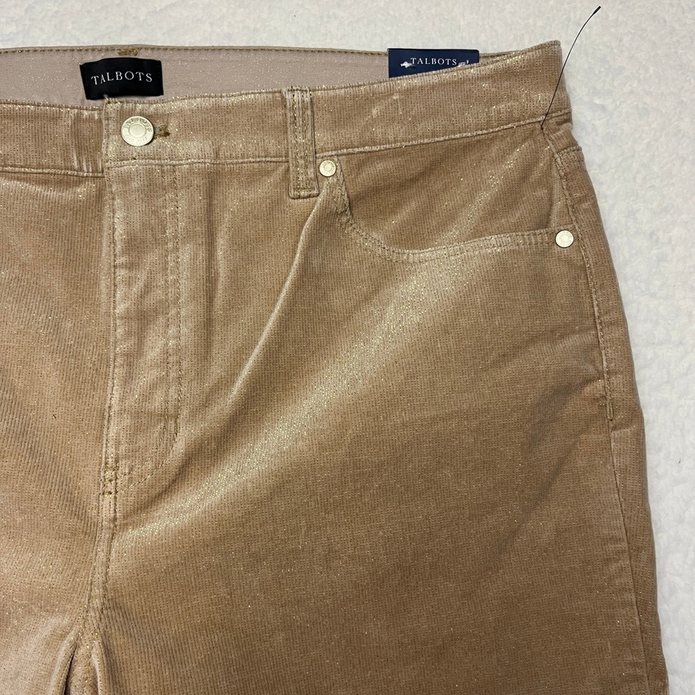 Talbots Corduroy Pant Womens 16 Gold Straight Leg High Waist Metallic Shimmer